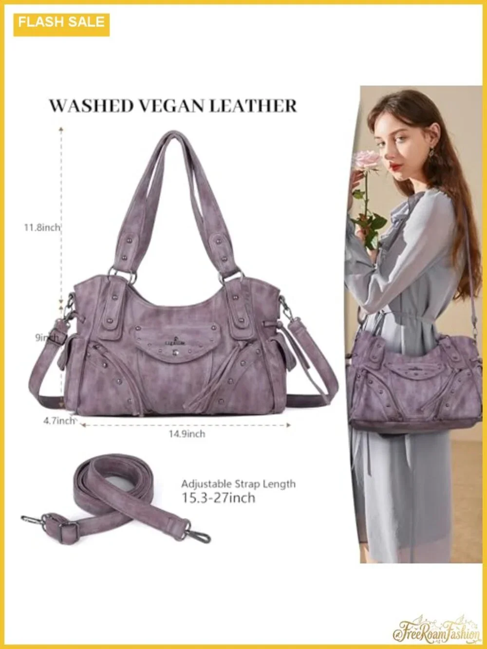 Retro Washed Vegan Leather Hobo Bag with Crossbody Strap, Roomy Satchel Purse